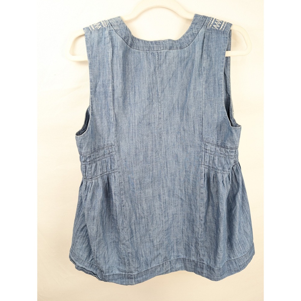 Boho Embroidered Pleated Chambray Sleeveless Top Size M Blue Western Festival - Picture 6 of 8